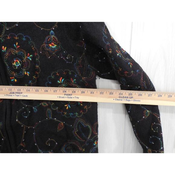 Bechamel Wool Vintage Cardigan Sweater Women’s Black Floral Beaded Embroidery PL - Picture 9 of 9
